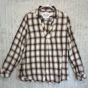 Ryan Michael Brown Cream Plaid Tunic Size Large Western Cowgirl Collared Navajo